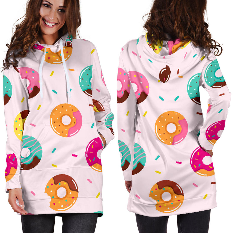 Donut Pattern Glaze Pink Background Women'S Hoodie Dress