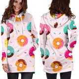 Donut Pattern Glaze Pink Background Women'S Hoodie Dress