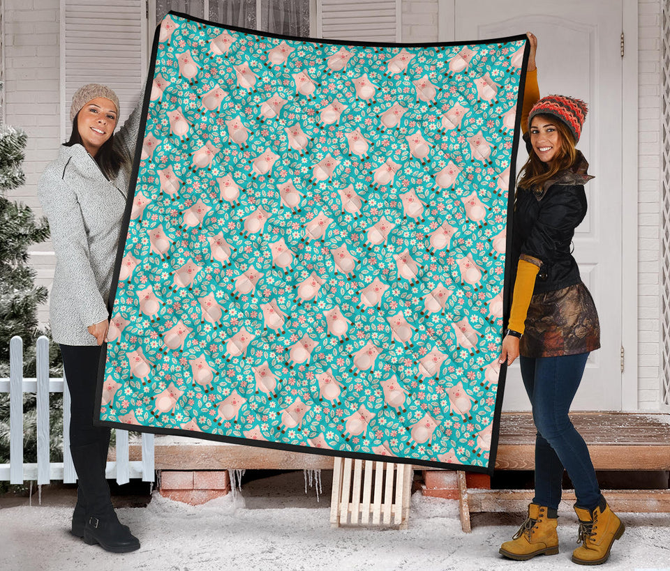 Pig Pattern Print Design 01 Premium Quilt