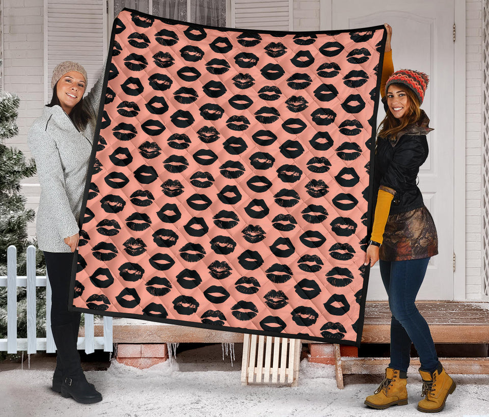 Lips Pattern Print Design 02 Premium Quilt
