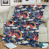 Blue Red Dragon Cloud Pattern Premium Blanket