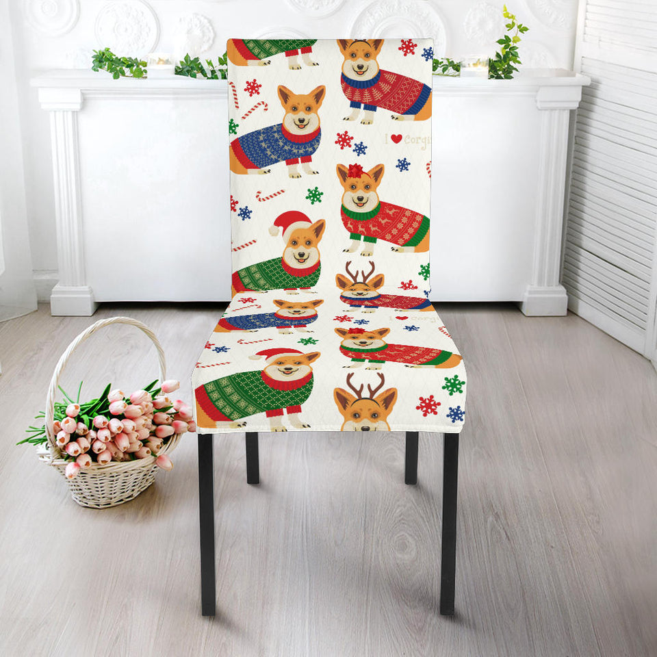 Corgi Christmas Pattern Dining Chair Slipcover