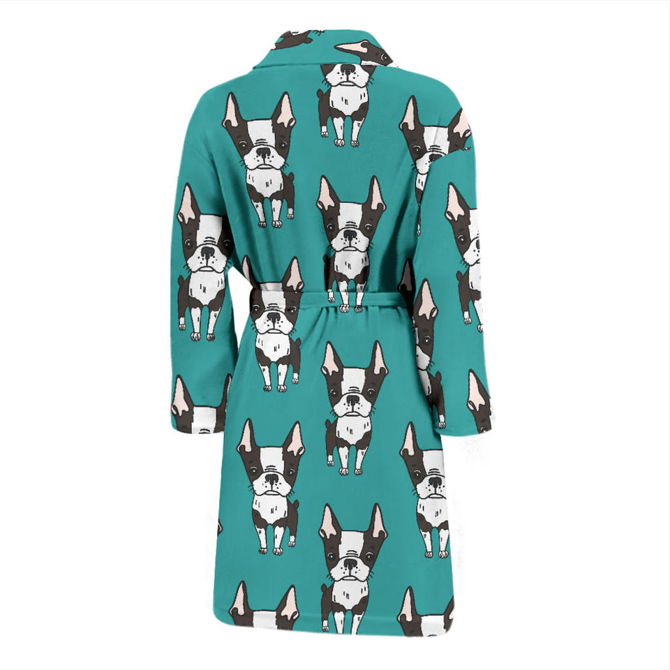 Hand Drawn Boston Terrier Dog Pattern Men'S Bathrobe