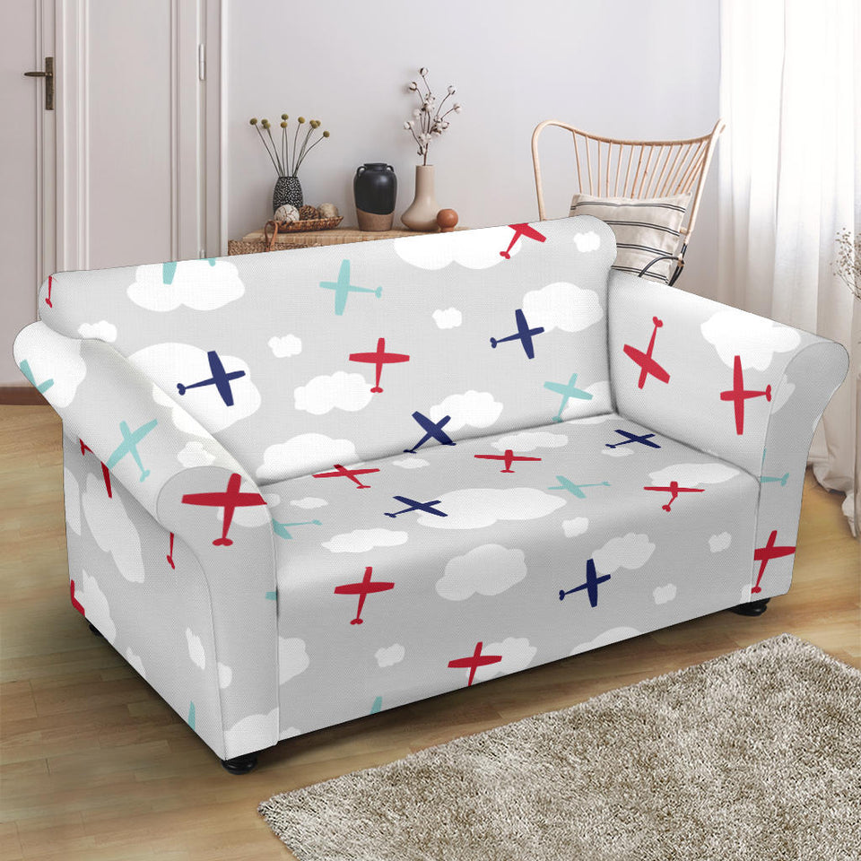 Airplane Cloud Grey Background Loveseat Couch Slipcover