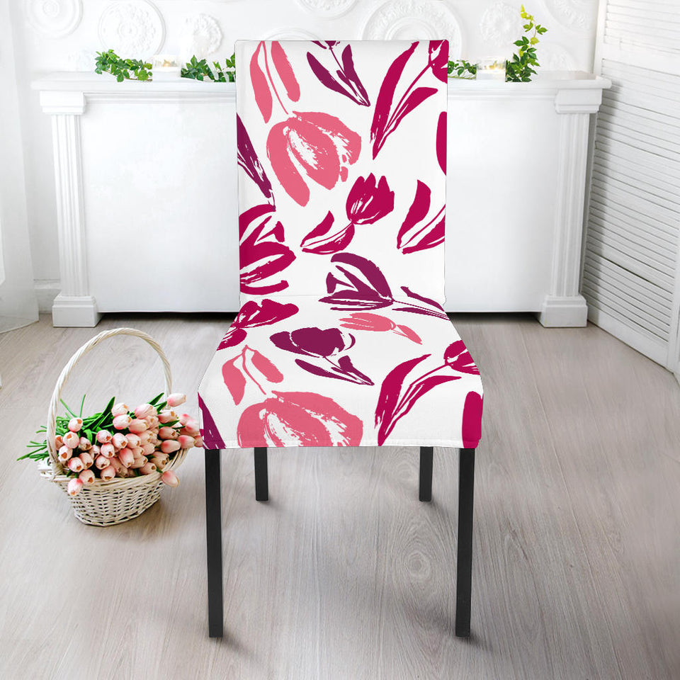 Pink Sketch Tulip Pattern Dining Chair Slipcover