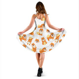 Brown Pomeranian Pattern Sleeveless Midi Dress