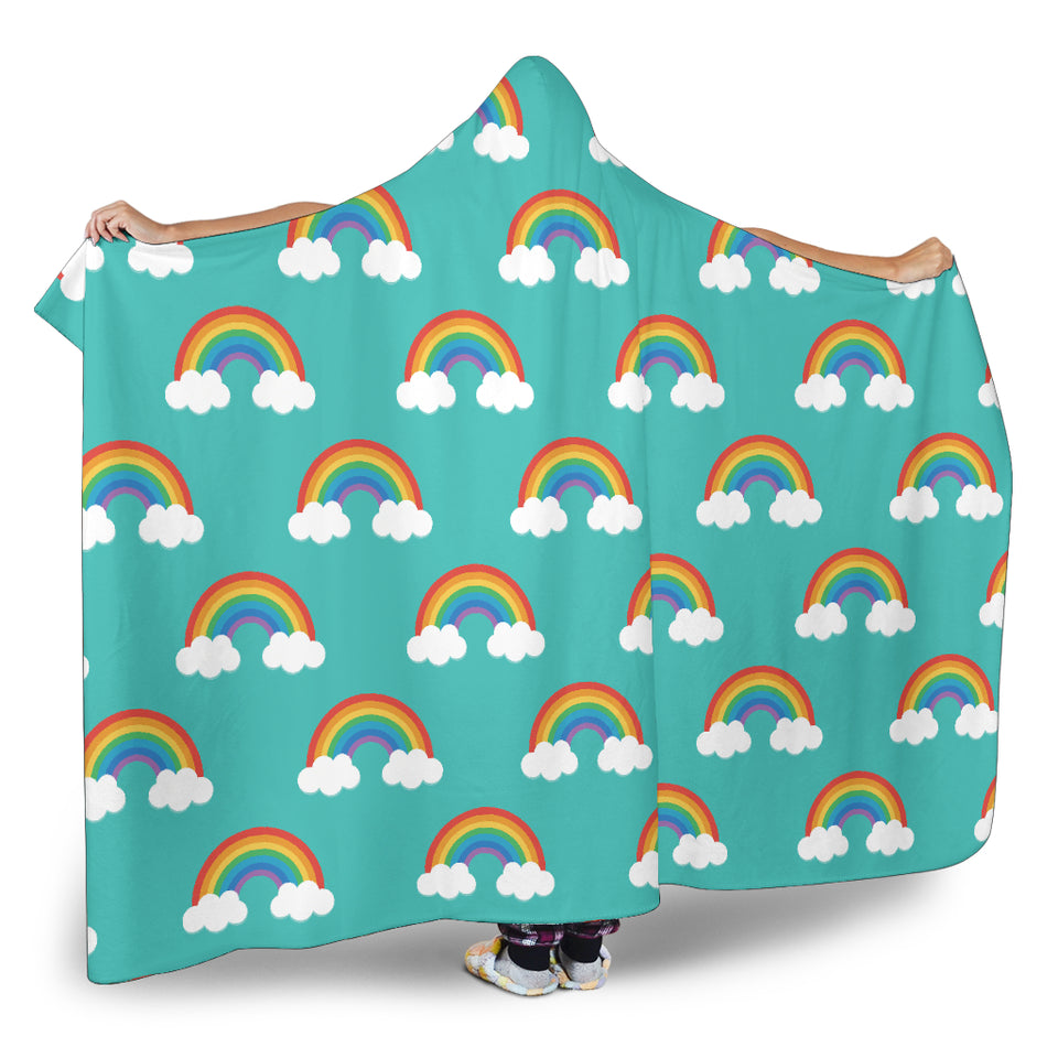 Rainbow Pattern Green Background Hooded Blanket