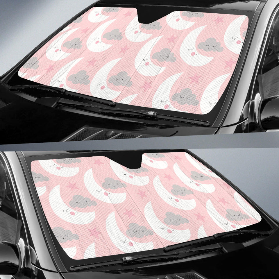 Cute Moon Cloud Star Pattern Pink Dot Background Car Sun Shade