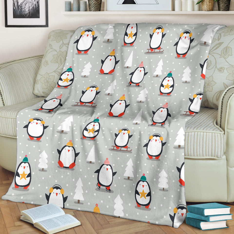 Cute Penguin Christmas Pattern Premium Blanket
