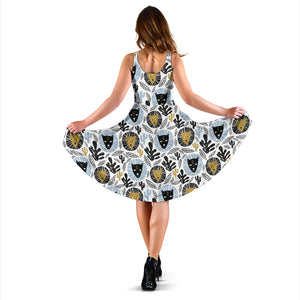 Lion Pattern Print Design 05 Sleeveless Midi Dress