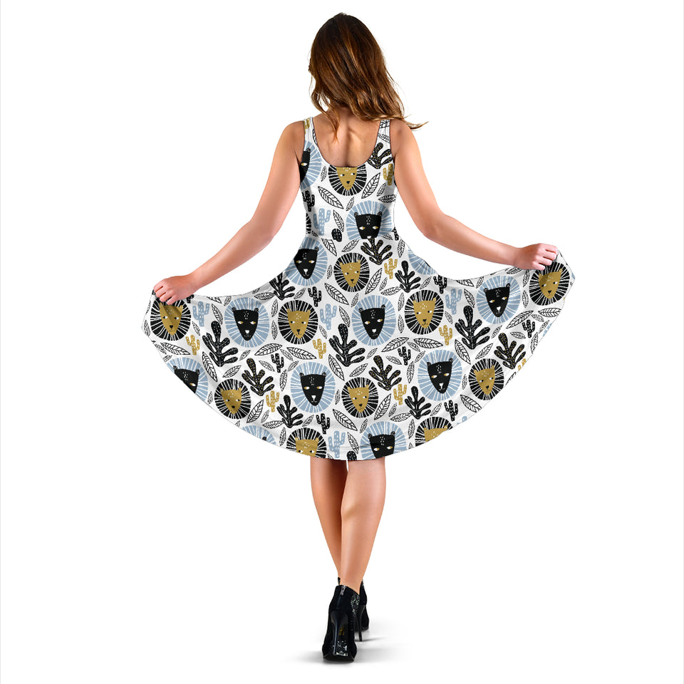 Lion Pattern Print Design 05 Sleeveless Midi Dress