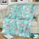 Cute Koalas Blue Background Pattern Premium Blanket