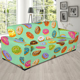 Colorful Donut Pattern Green Background Sofa Slipcover