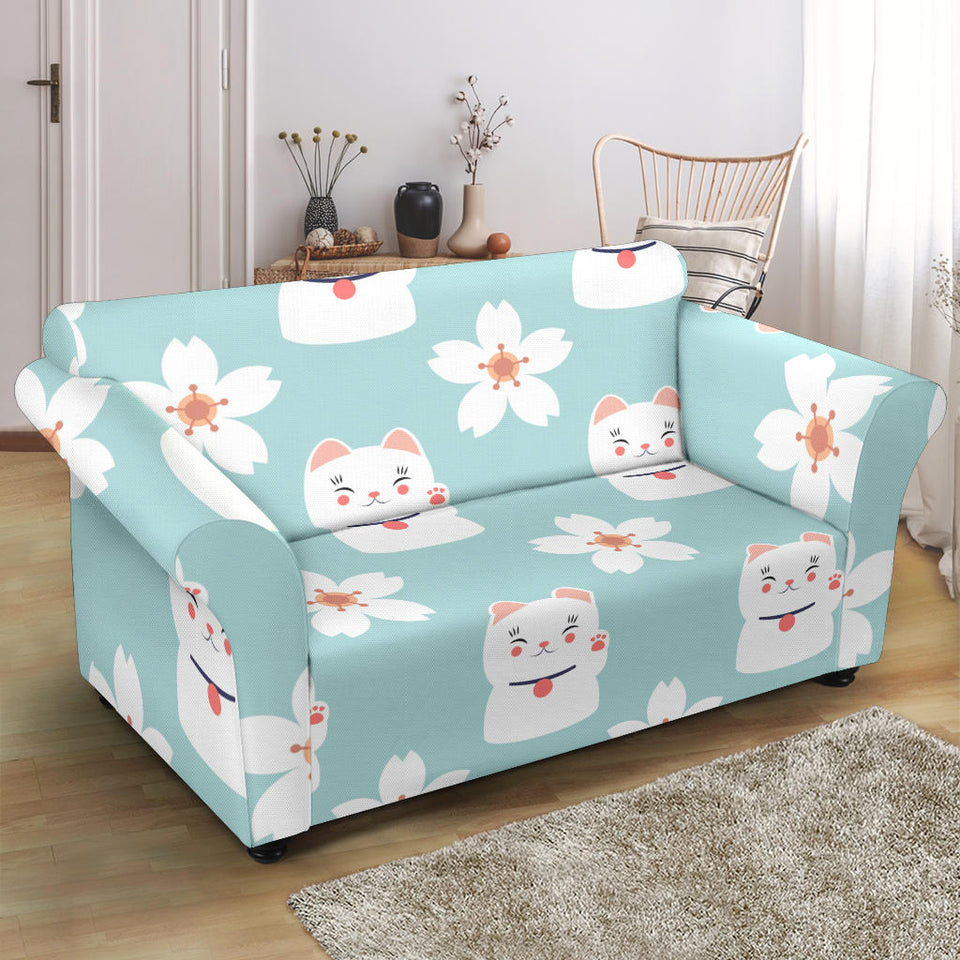 Maneki Neko Lucky Cat Sakura Loveseat Couch Slipcover