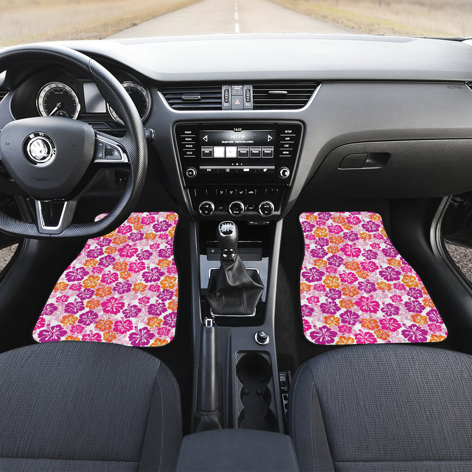 Hibiscus Pattern Print Design 01 Front and Back Car Mats