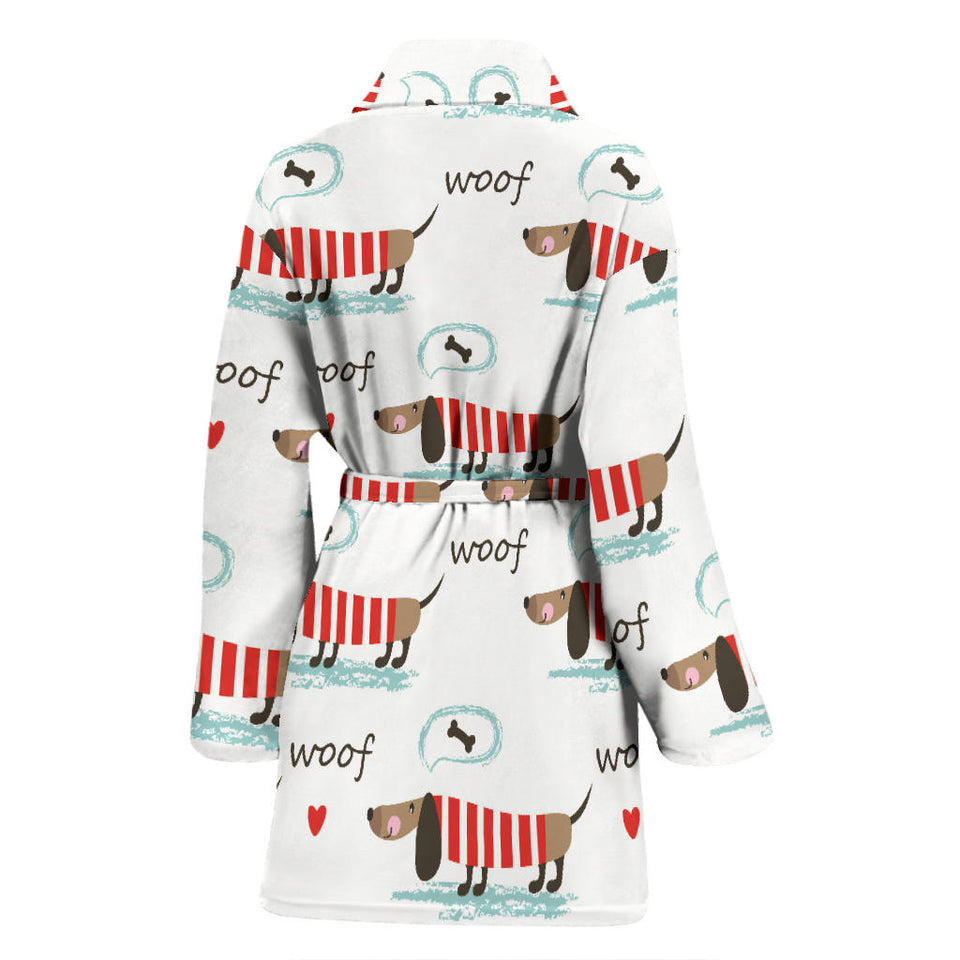 Cute Dachshund Bone Pattern Women'S Bathrobe