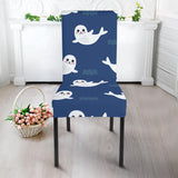 Cute White Baby Sea Lion Seal Pattern Dining Chair Slipcover
