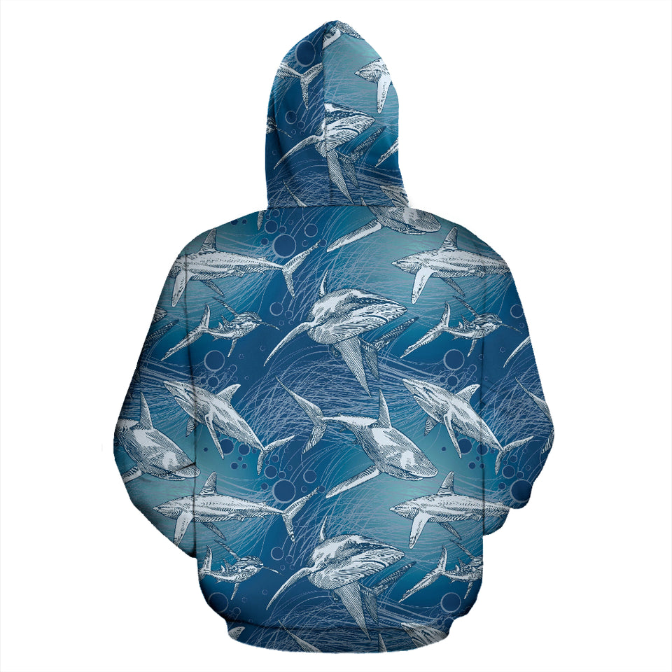 Shark Hand Drawn Zip Up Hoodie