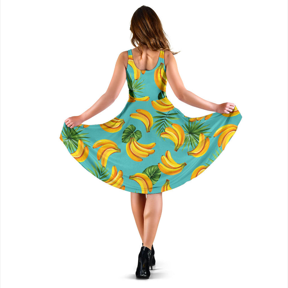 Banana Palm Leaves Pattern Background Sleeveless Midi Dress