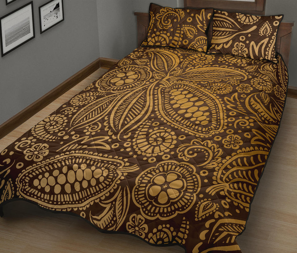 cocoa beans tribal polynesian pattern background Quilt Bed Set