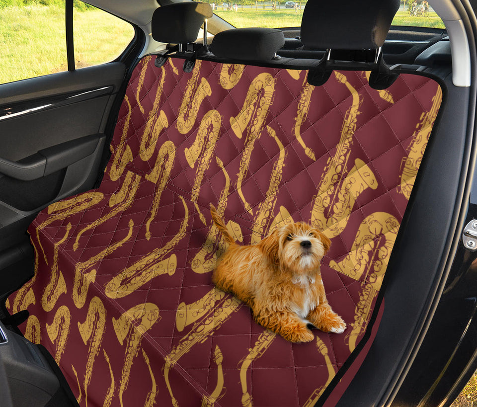 Hand Drawn Gold Saxophone Red Background  Dog Car Seat Covers