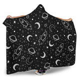 Hand Drawn Space Rocket Star Planet Hooded Blanket