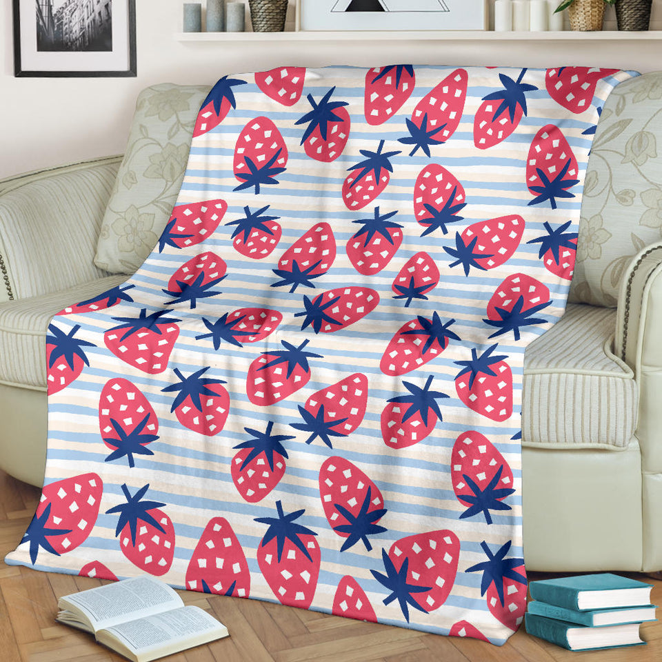 Strawberry Pattern Blue Lines Background Premium Blanket