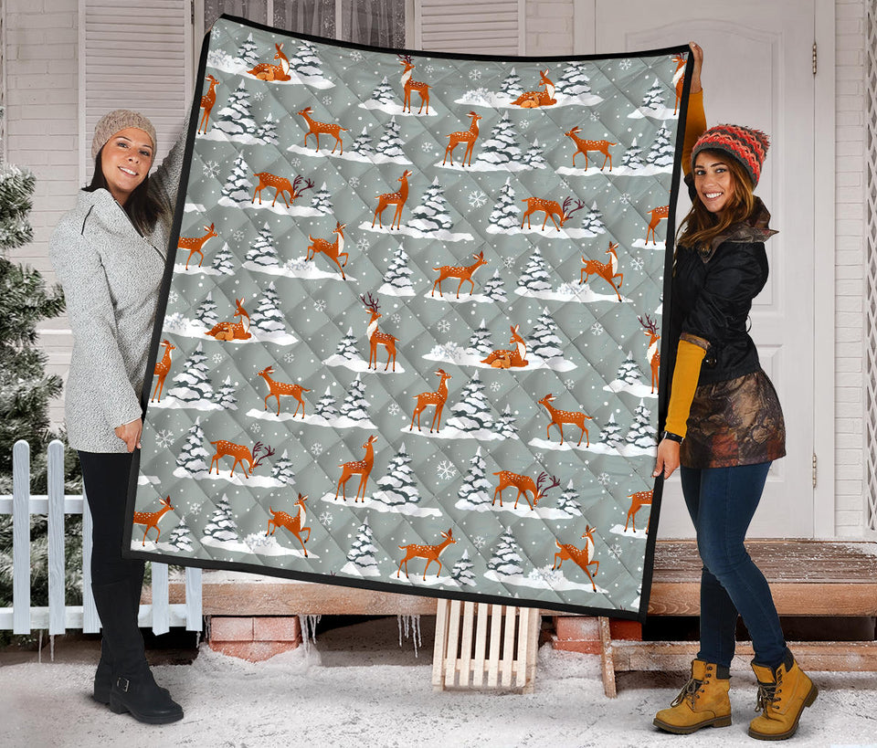 Beautiful Deers Winter Christmas Premium Quilt