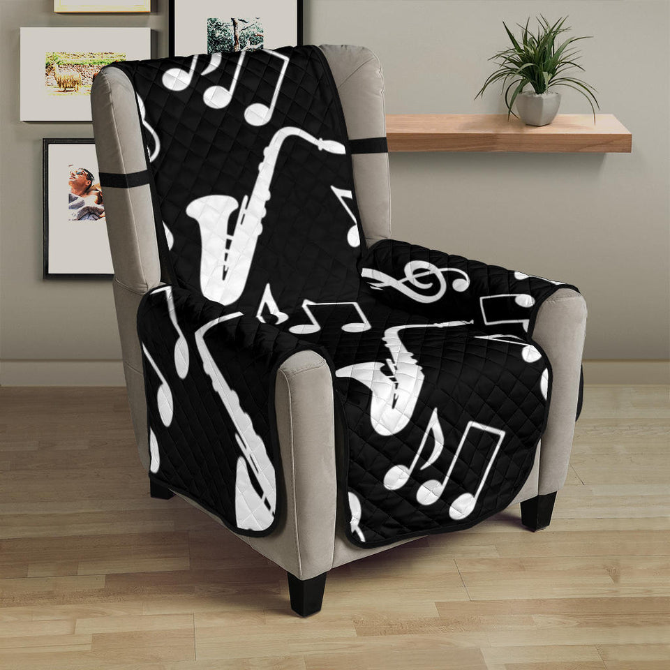 Saxophone music notes treble clef black white theme Chair Cover Protector