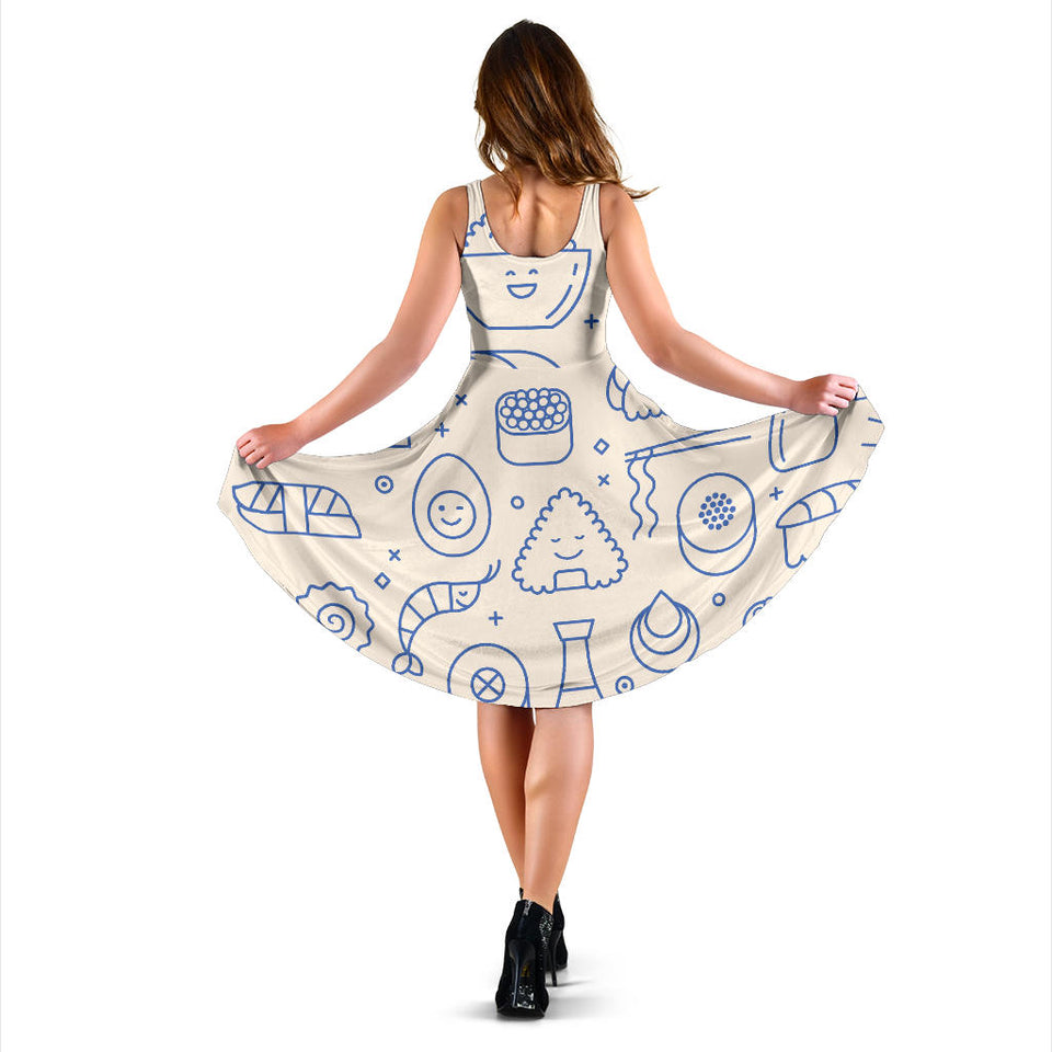 Cute Sushi Icon Pattern Sleeveless Midi Dress