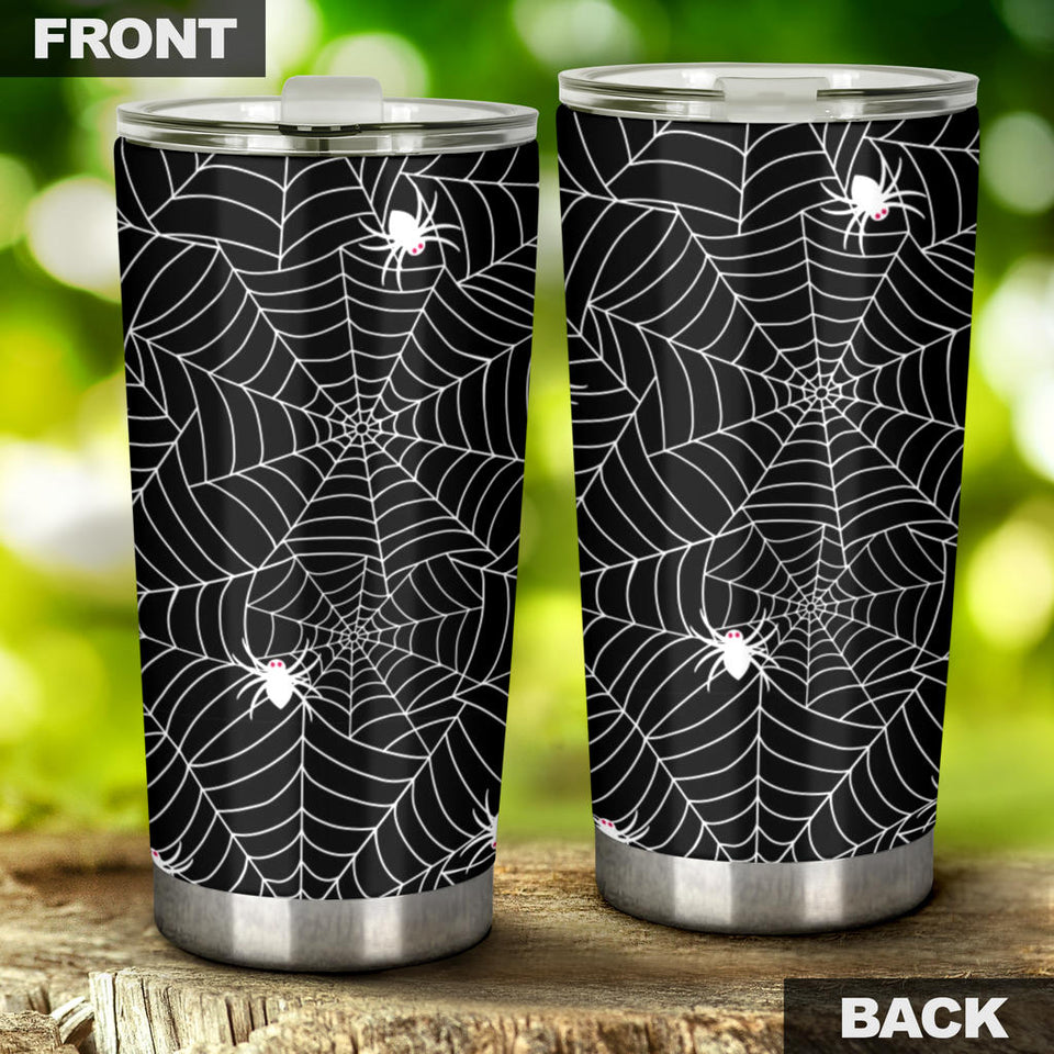 Spider Web Design Pattern Black Background White Cobweb Tumbler
