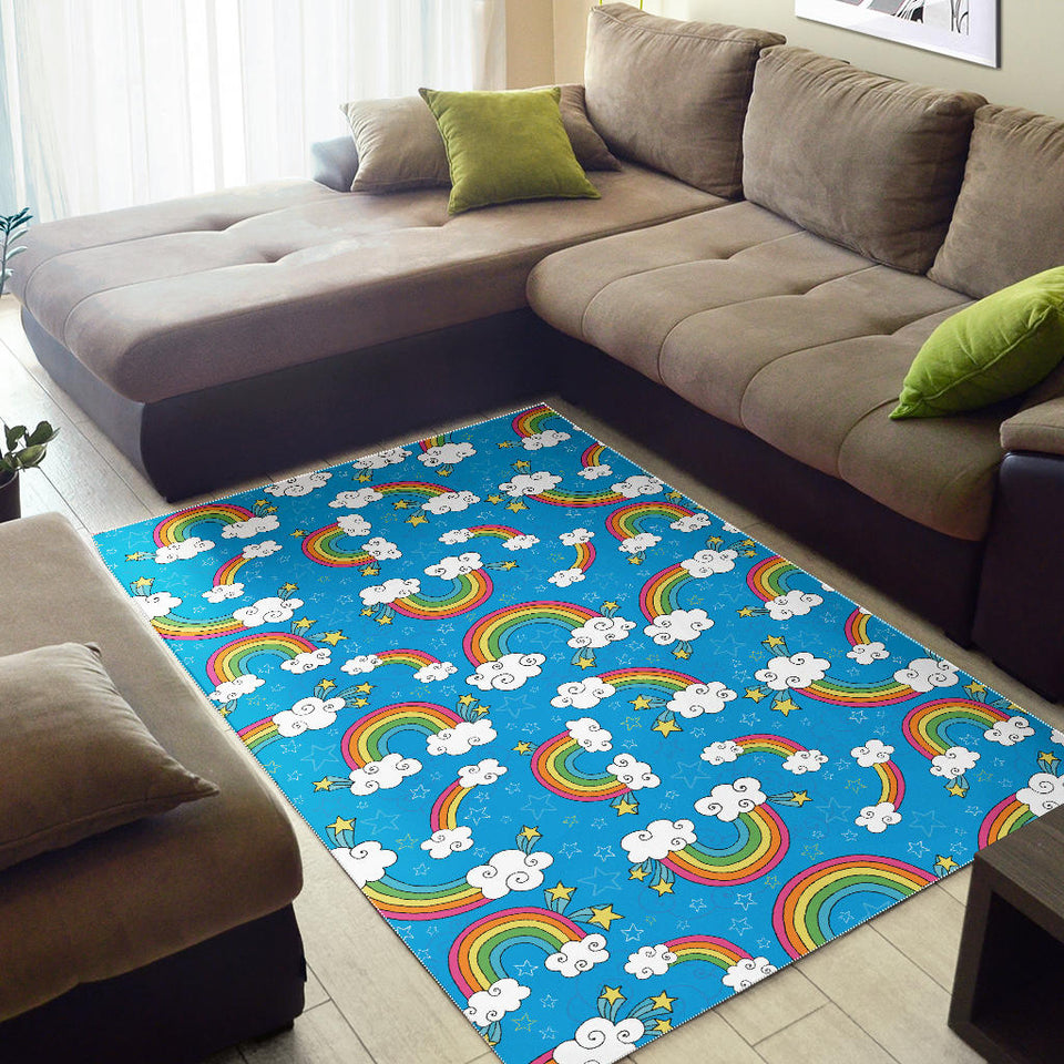 Rainbows Sky Clouds Pattern Area Rug
