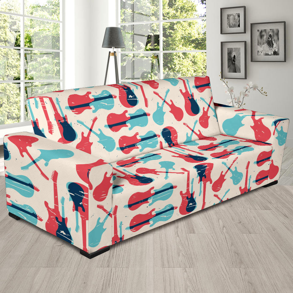 Red Blue Guitar Pattern Sofa Slipcover
