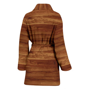 Wood Printed Pattern Print Design 04 Women's Bathrobe