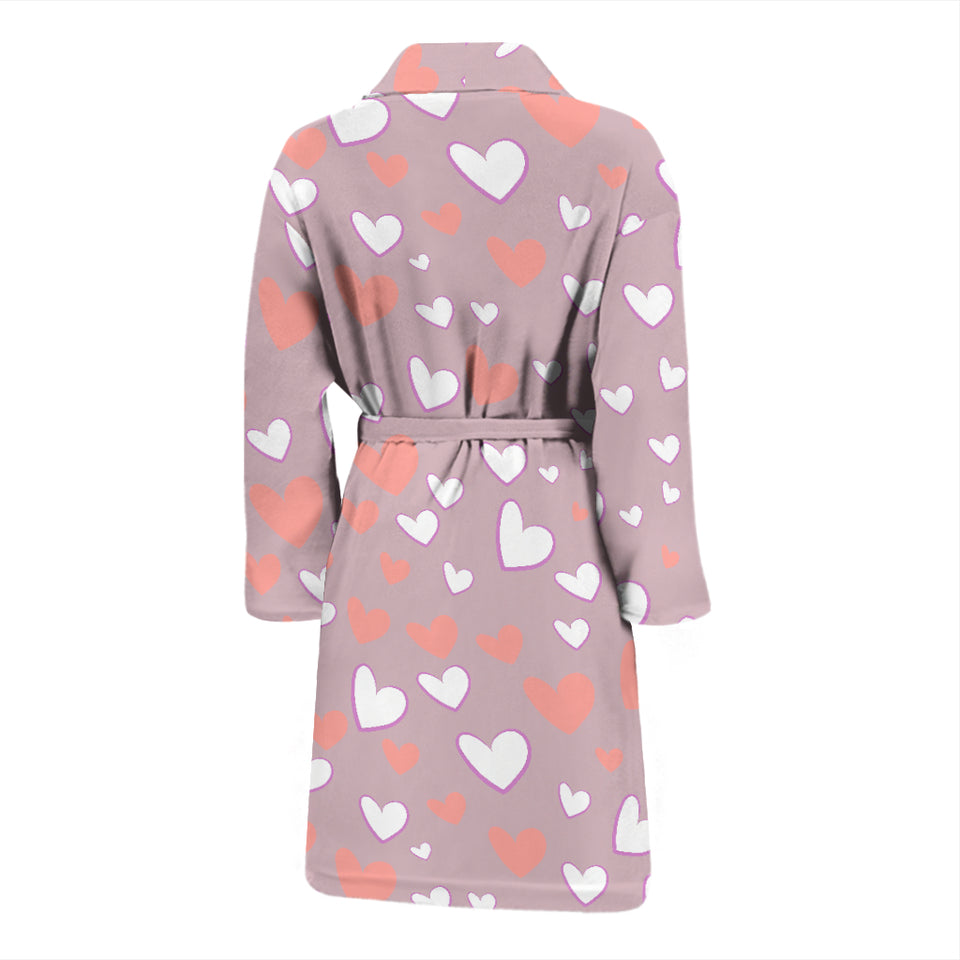 Coral White Heart Pattern Men'S Bathrobe