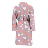 Coral White Heart Pattern Men'S Bathrobe