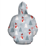 Snowman Christmas  Tree Snow Gray Background Zip Up Hoodie