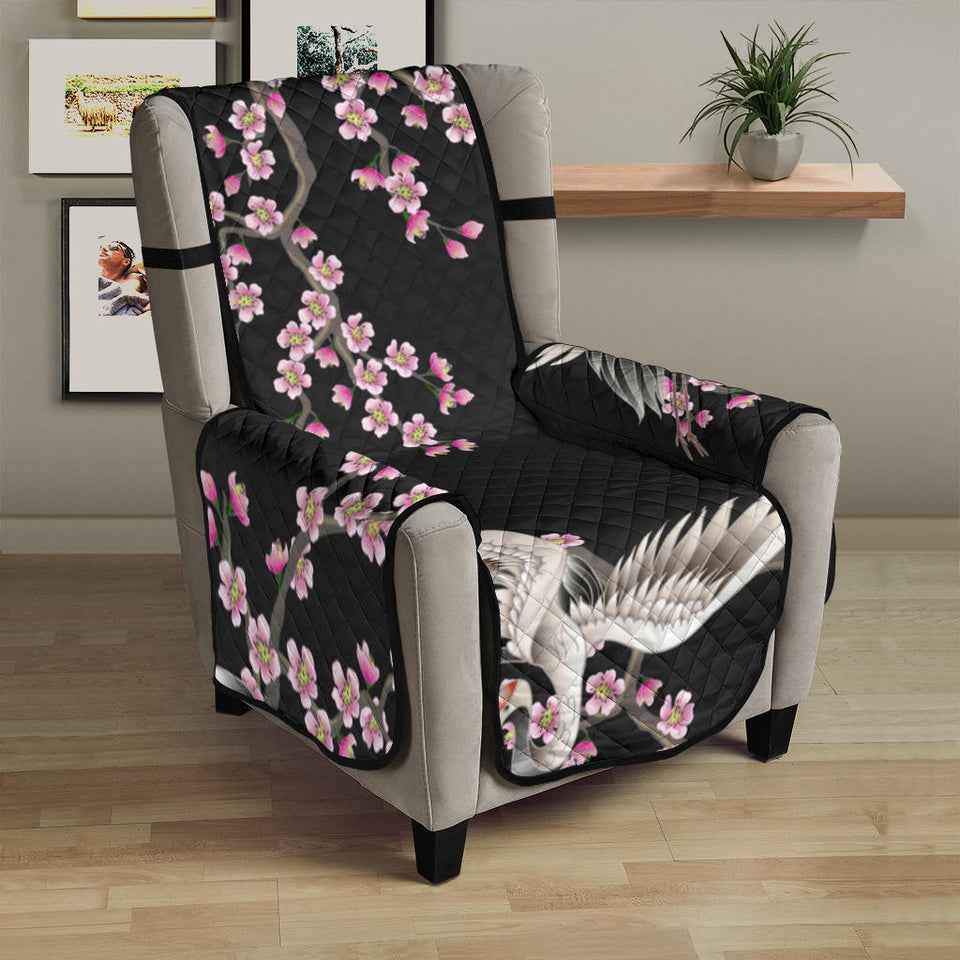 Japanese crane pink sakura pattern Chair Cover Protector