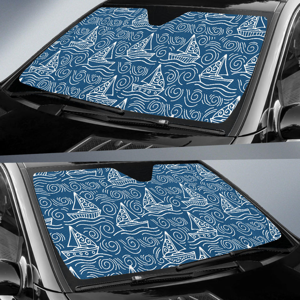 Hand Drawn Sailboat Pattern Car Sun Shade