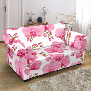 Pink Purple Orchid Pattern Background Loveseat Couch Slipcover
