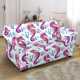 Purple Seahorse Blue Coral Pattern Loveseat Couch Slipcover