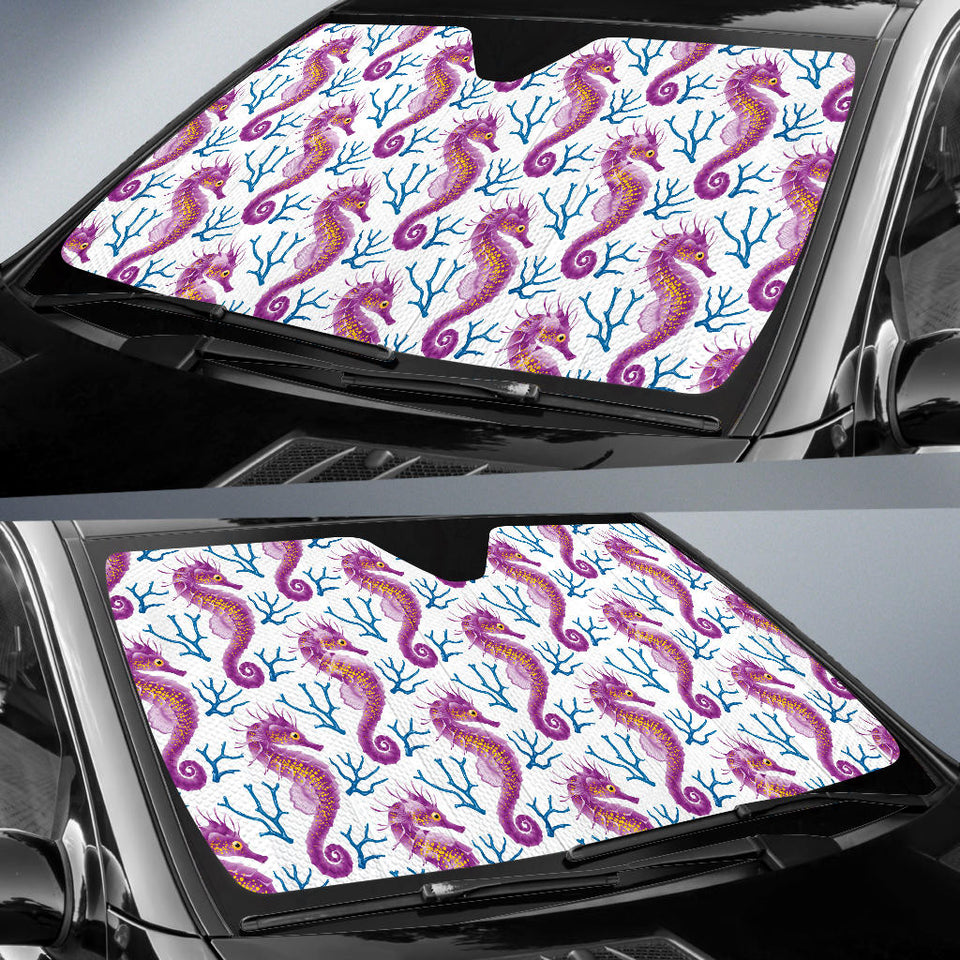 Purple Seahorse Blue Coral Pattern Car Sun Shade