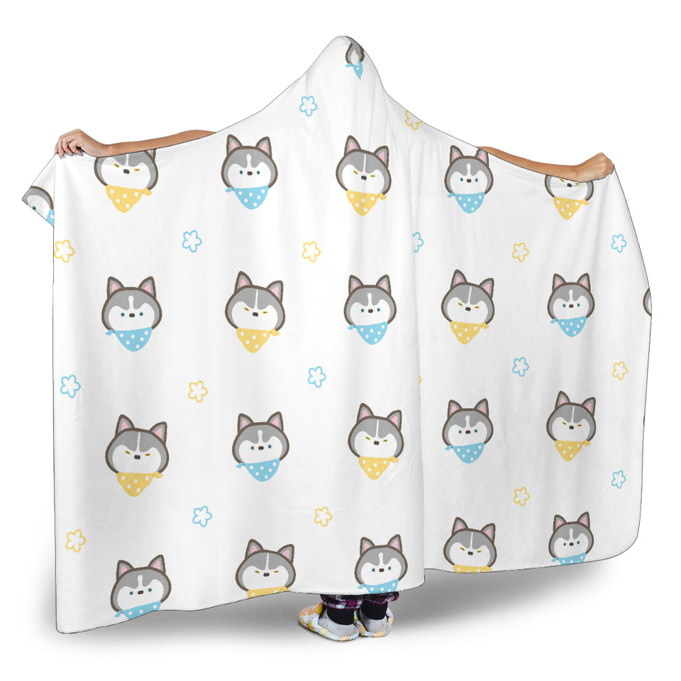 Cute Siberian Husky Pattern Hooded Blanket