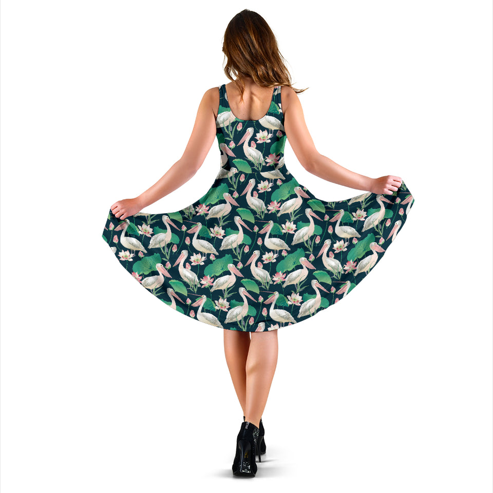 Pelican Pattern Print Design 03 Sleeveless Midi Dress