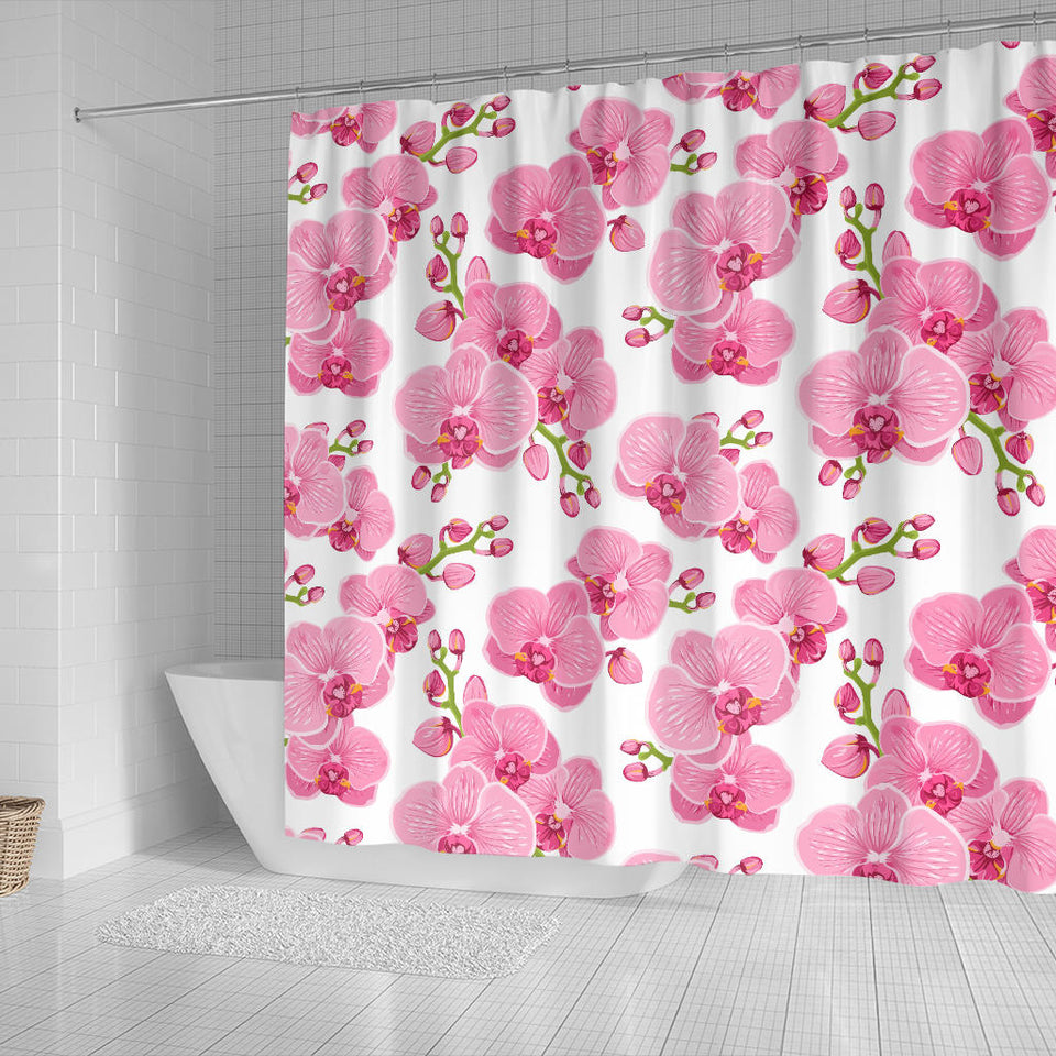 Pink Purple Orchid Pattern Background Shower Curtain Fulfilled In US