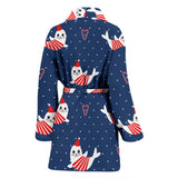 Cute Sea Lion Seal Christmas Hat Candy Cane Heart Pattern Women'S Bathrobe