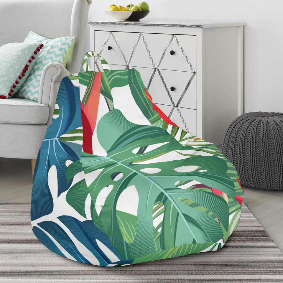 Heliconia Palm And Monstera  Leaves Pattern Bean Bag Cover