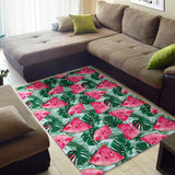 Watermelons Tropical Palm Leaves Pattern Area Rug