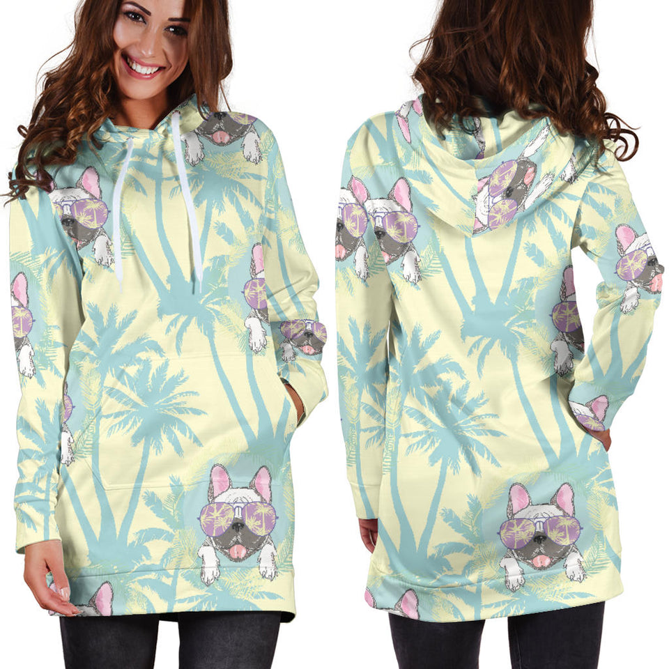 French Bulldog Hawaii Blackground Women'S Hoodie Dress