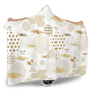 Beautiful Gold Japanese Pattern Hooded Blanket